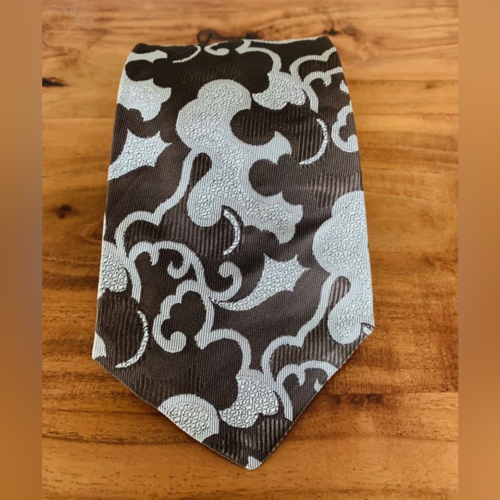 Vintage Retro Dark Brown Silver 5th Ave Cravat Woven‎ Acetate Tie